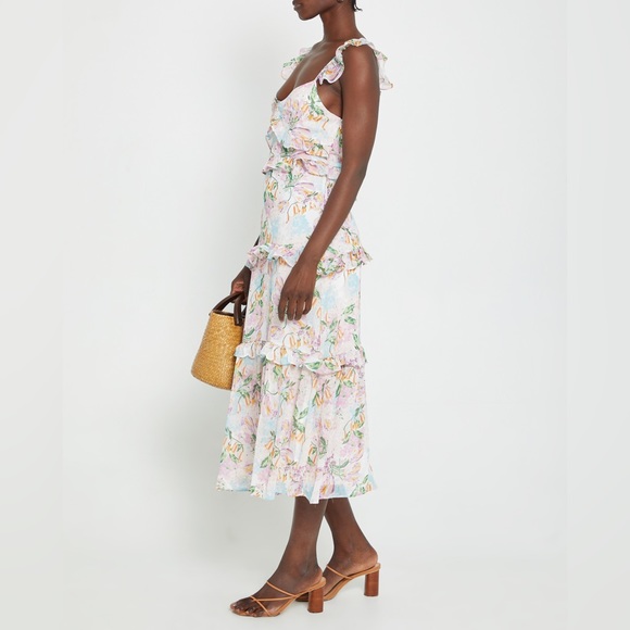 🔥🔥🔥NEW Anthropologie O.P.T Ingrid Floral Ruffle Midi Dress - Picture 4 of 15